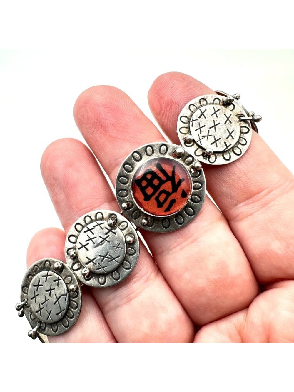 Antique Vintage Asian Happiness Bracelet Sterling Silver Chinese Character